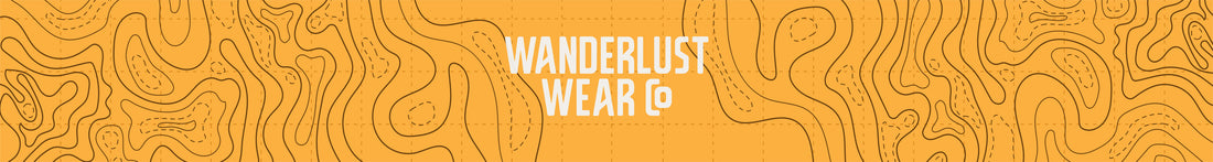 Wanderlust Wear Co. logo over orange topographic map background used in site header branding